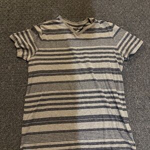 Mossimo Supply Co. Gray and Black Striped V-Neck Tee